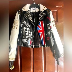 Black and silver faux leather jacket